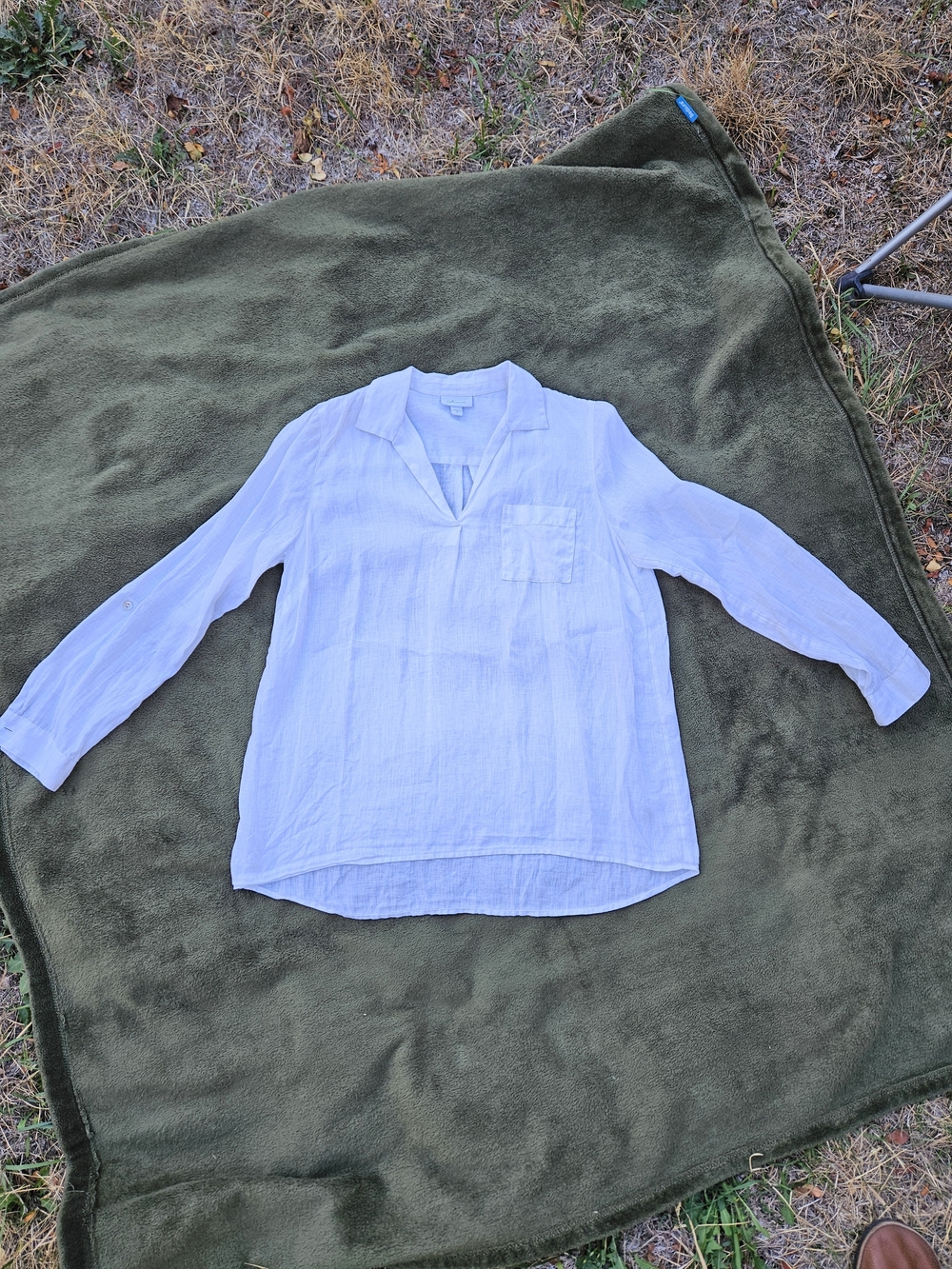 Women's J.Jill 100% Linen White V-Neck Long Sleeve Tunic Top Sheer